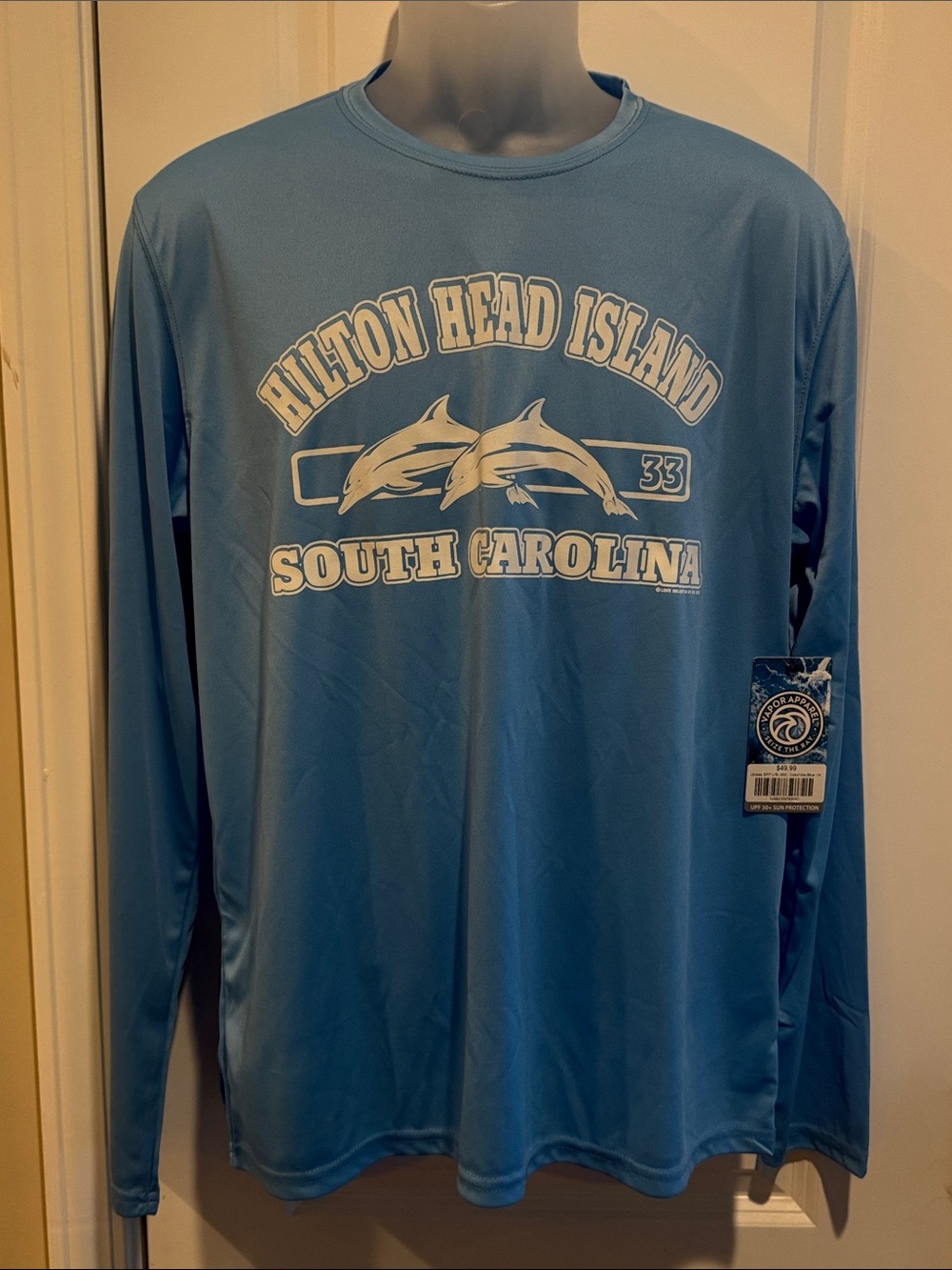 Hilton Head Island Dolphin Graphic Long Sleeve Tee - Light Blue Vapor Apparel M